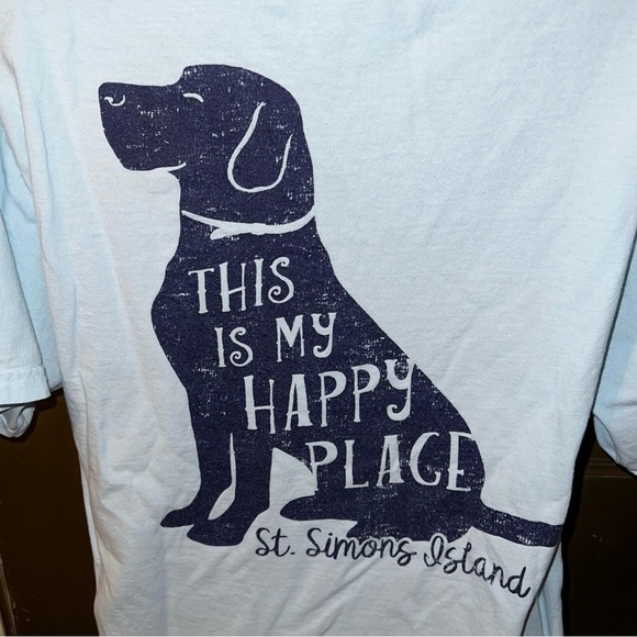 LAST CALL St Simons Island Happy Place Dog Graphic Blue Short Sleeve Tee Size L - Picture 5 of 7